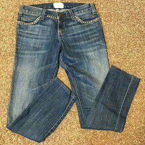 CURRENT/ELLIOTT Skinny in Brass Stud Medium Wash Denim Blue Jeans